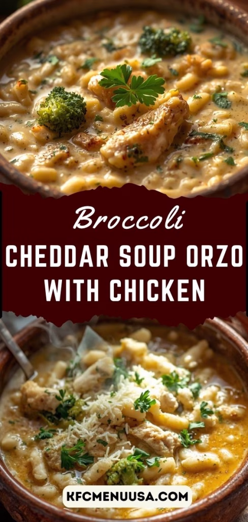 Broccoli Cheddar Soup Orzo with Chicken Recipe