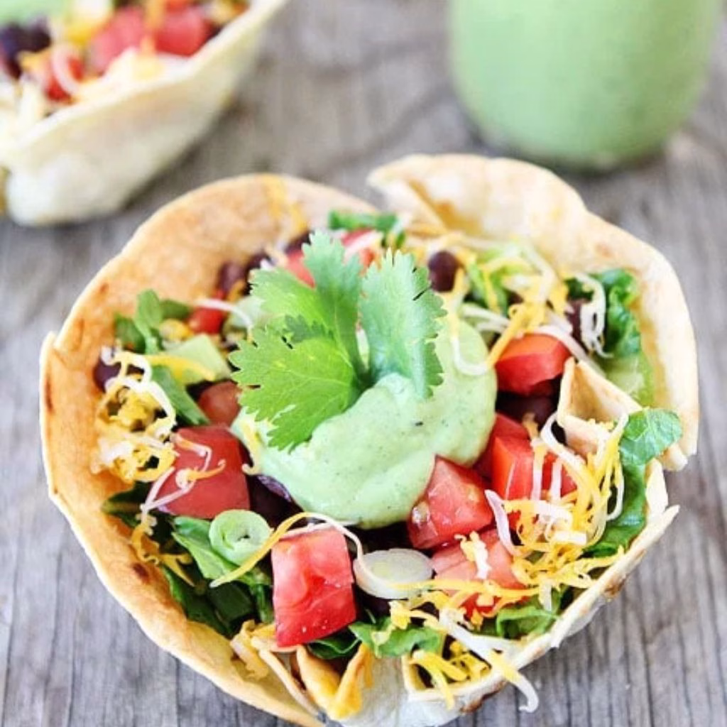 Chicken Taco Salad in Crispy Tortilla Bowl