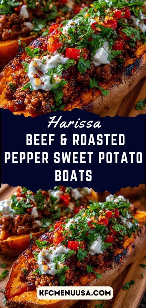 Harissa Beef & Roasted Pepper Sweet Potato Boats Recipe