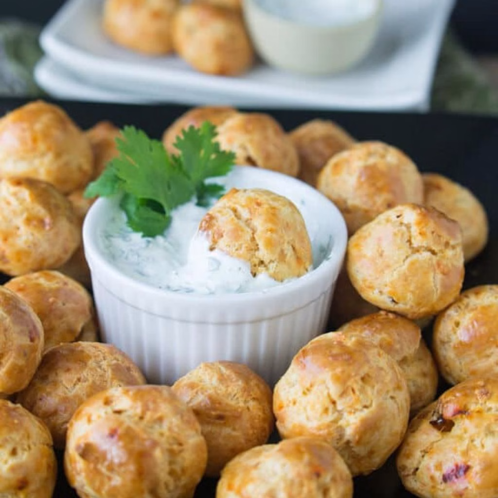 Chipotle Cheddar Gougeres with Cilantro Lime Dip