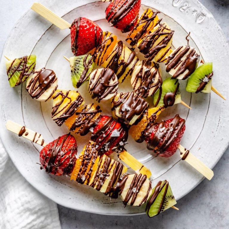 Chocolate Dipped Frozen Fruit Skewers Recipe