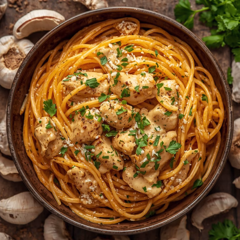Creamy Cajun Chicken Spaghetti with Garlic & Parmesan Recipe
