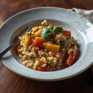 Creamy Orzo with Roasted Vegetables Recipe