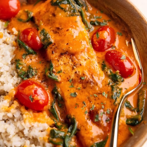 Creamy Salmon with Roasted Red Pepper Sauce Recipe