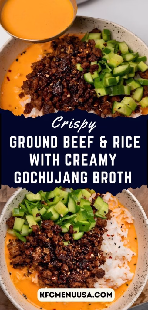Crispy Ground Beef and Rice with Creamy Gochujang Broth Recipe