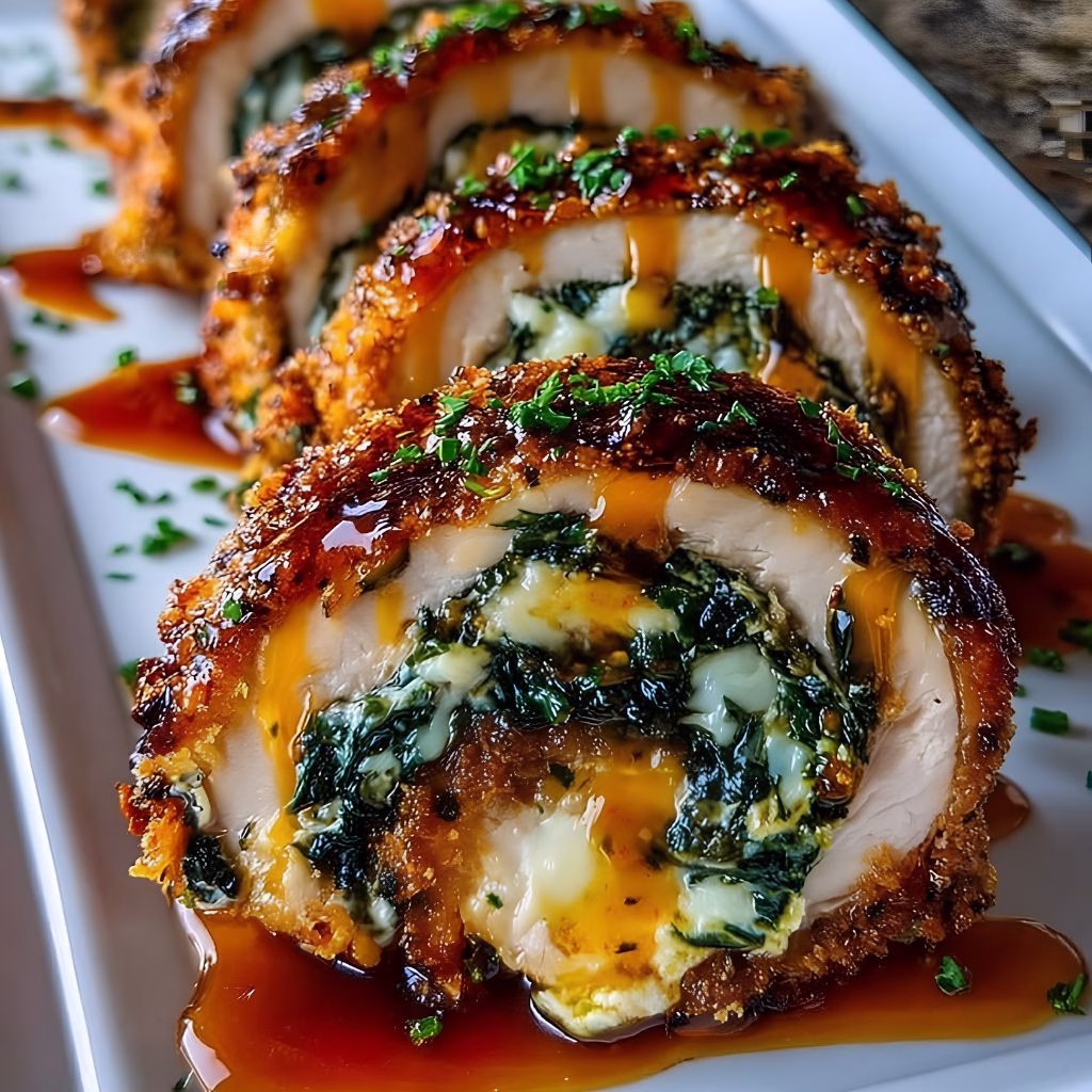 Crispy Stuffed Chicken Rolls with Whipped Feta and Hot Honey Drizzle Recipe