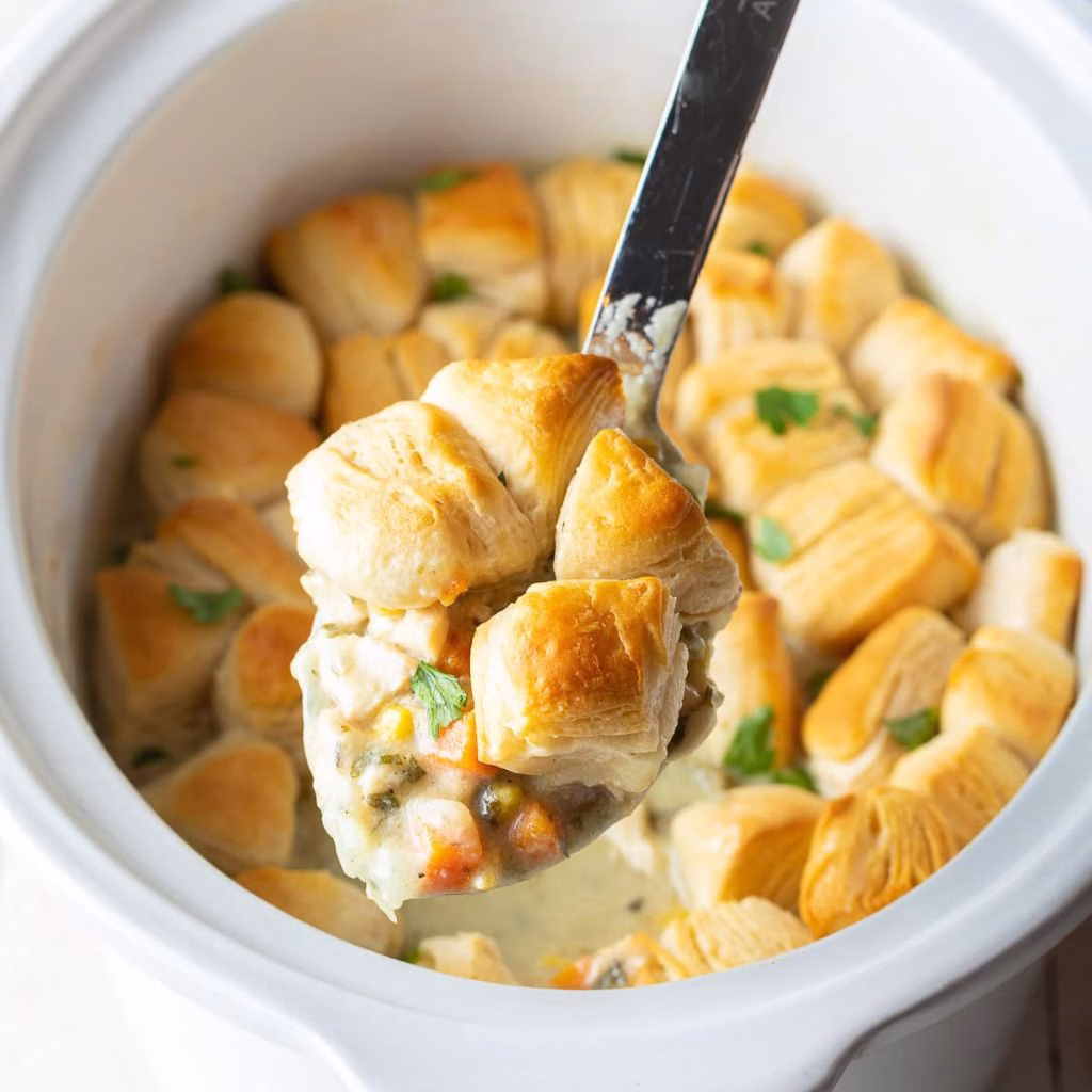 Crock Pot Chicken Pot Pie (With Biscuits)
