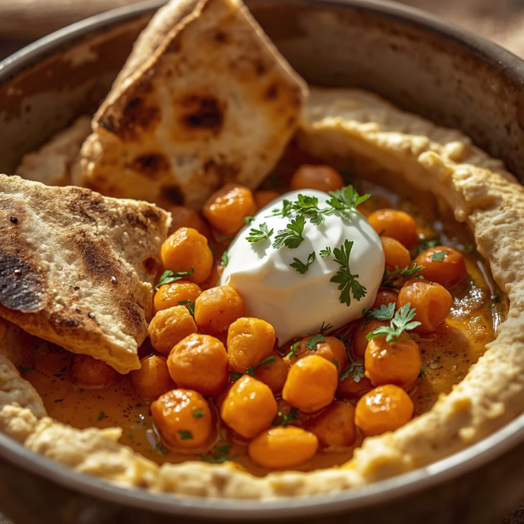 Fatteh Hummus with Crispy Pita, Chickpeas & Yogurt Recipe