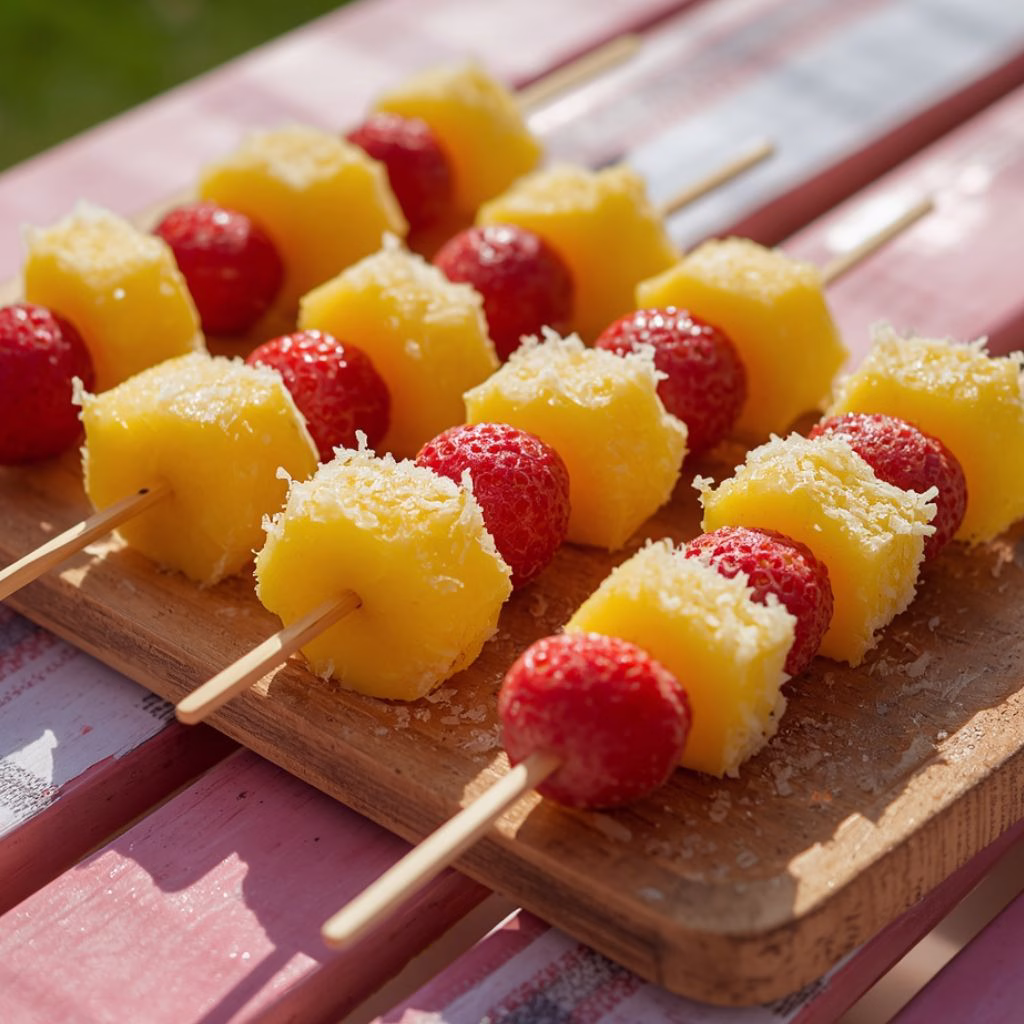 Frozen Fruit Kabobs with Banana, Pineapple And Coconut Recipe