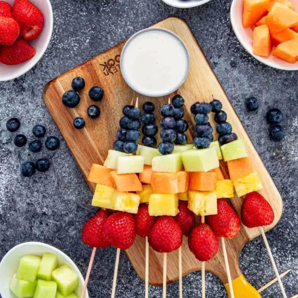 Fruit Salad Kabobs with Yogurt Dip