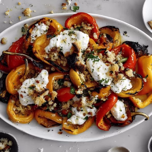 Grilled Marinated Peppers with Burrata and Crunchy Breadcrumbs Recipe