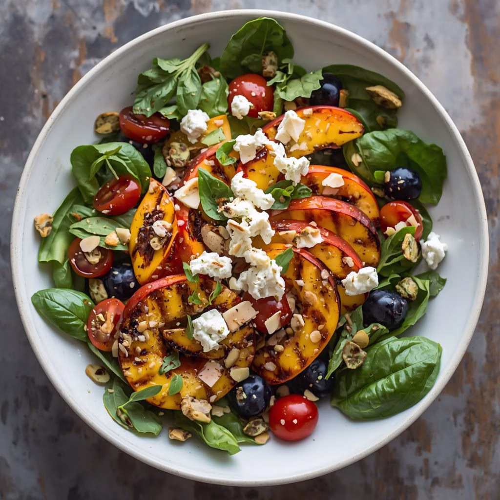 Grilled Peach Salad with Basil Vinaigrette Recipe