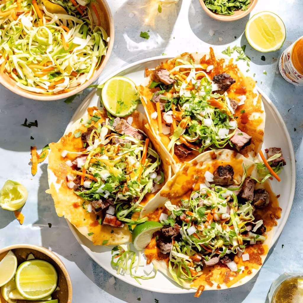 Grilled Ribeye Tacos with Crispy Cheese Tortillas Recipe