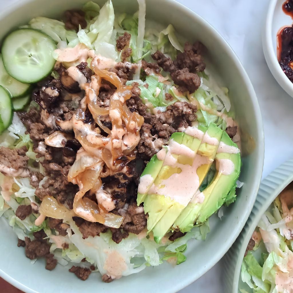 Hibachi Burger Bowls with Yum Yum Sauce