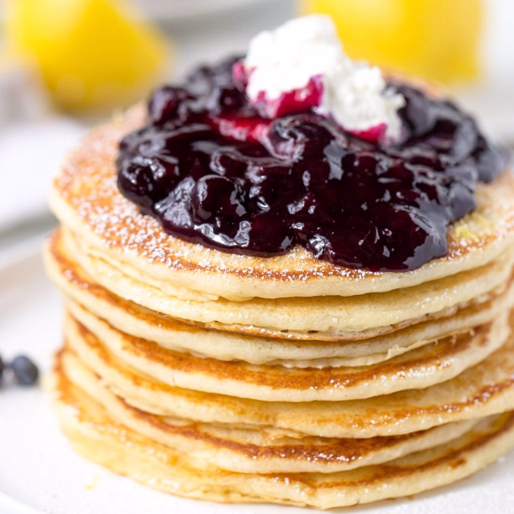 Lemon Ricotta Pancakes with Berry Compote