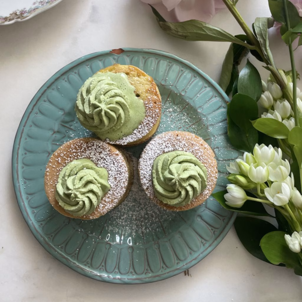 Matcha Pancakes with Whipped Cream