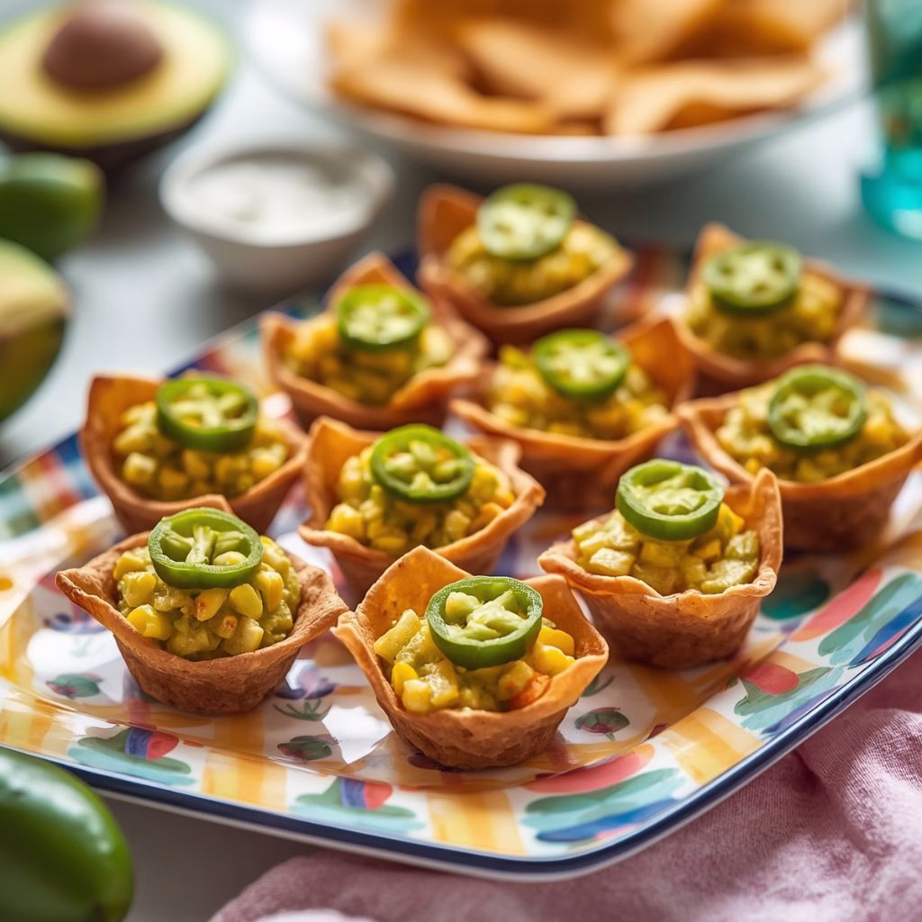 Mini Guacamole Taco Cups with Corn and Jalapeño Recipe