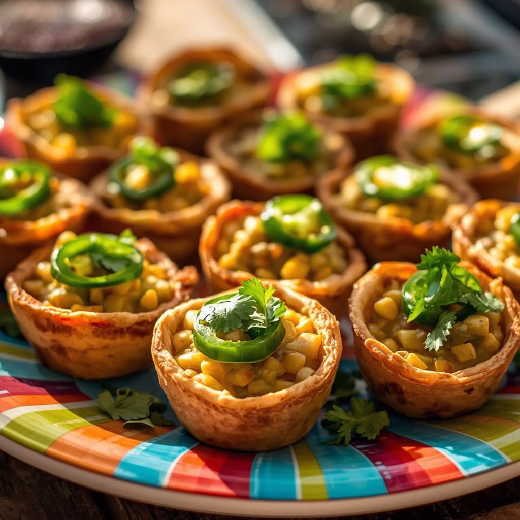 Mini Guacamole Taco Cups with Corn and Jalapeño Recipe