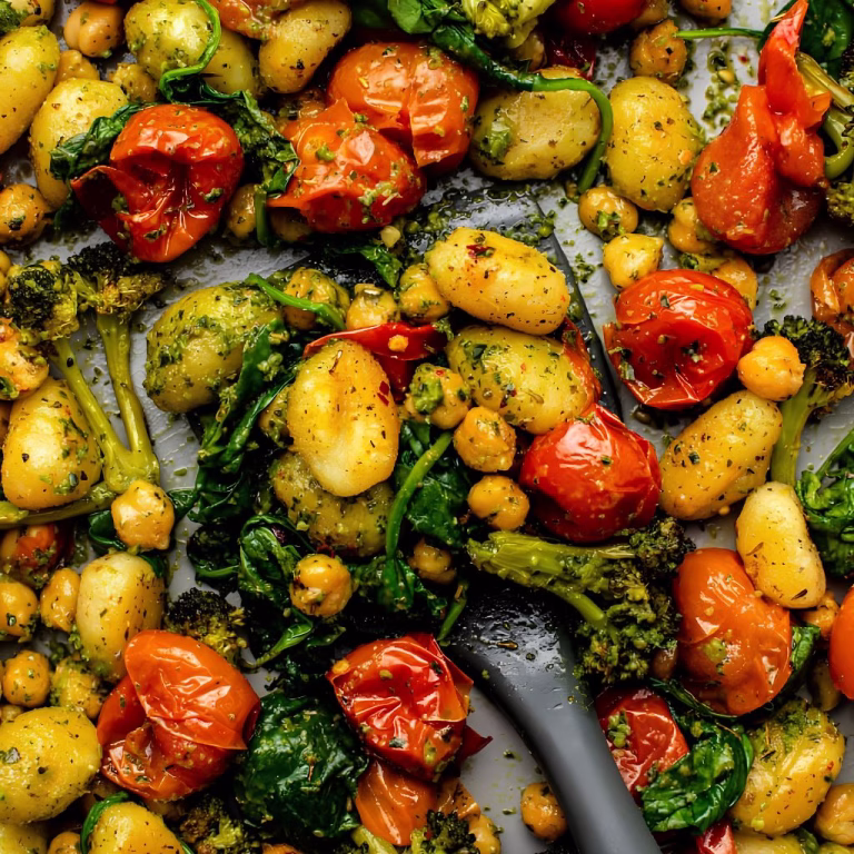 No-Chop Sheet Pan Gnocchi with Pesto and Chickpeas Recipe