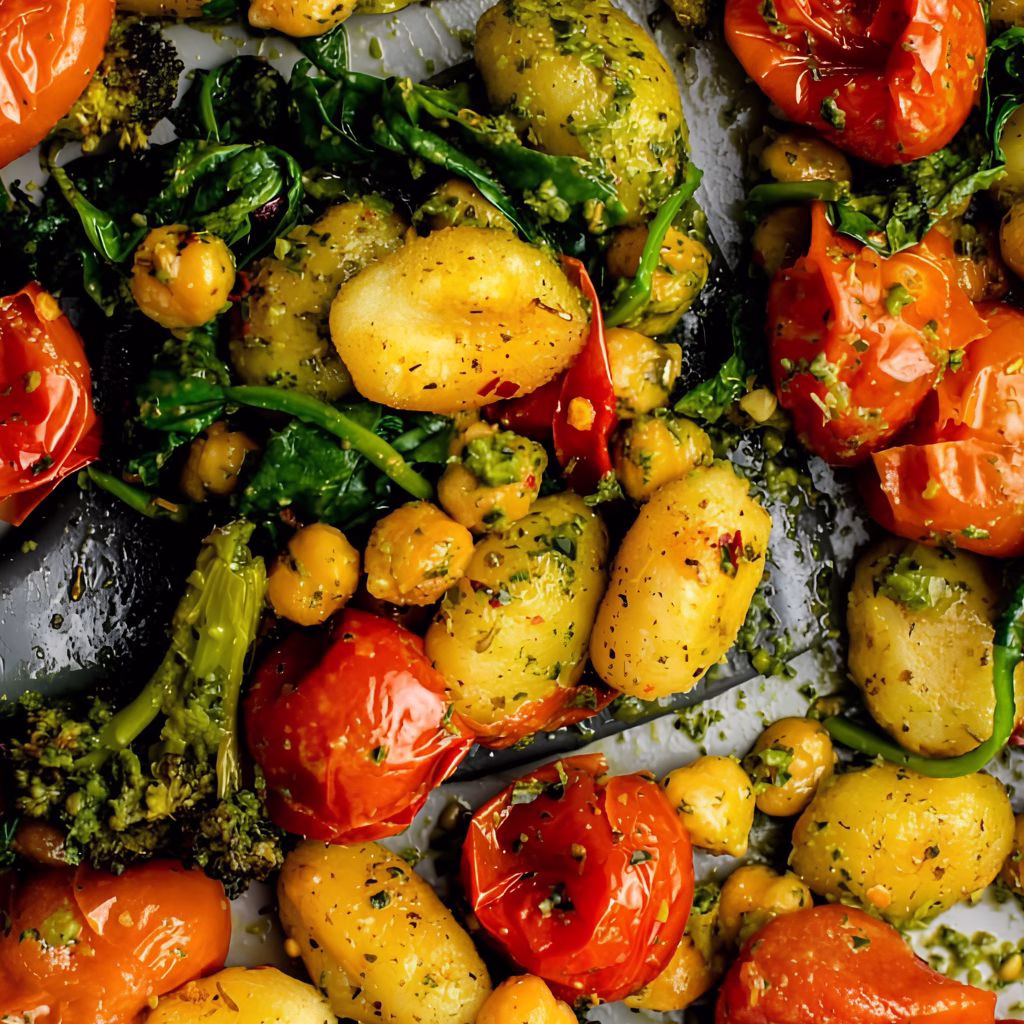 No-Chop Sheet Pan Gnocchi with Pesto and Chickpeas Recipe