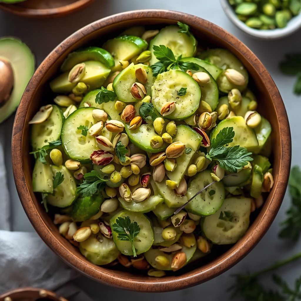 Pistachio Crunch Cucumber Avocado Salad Recipe