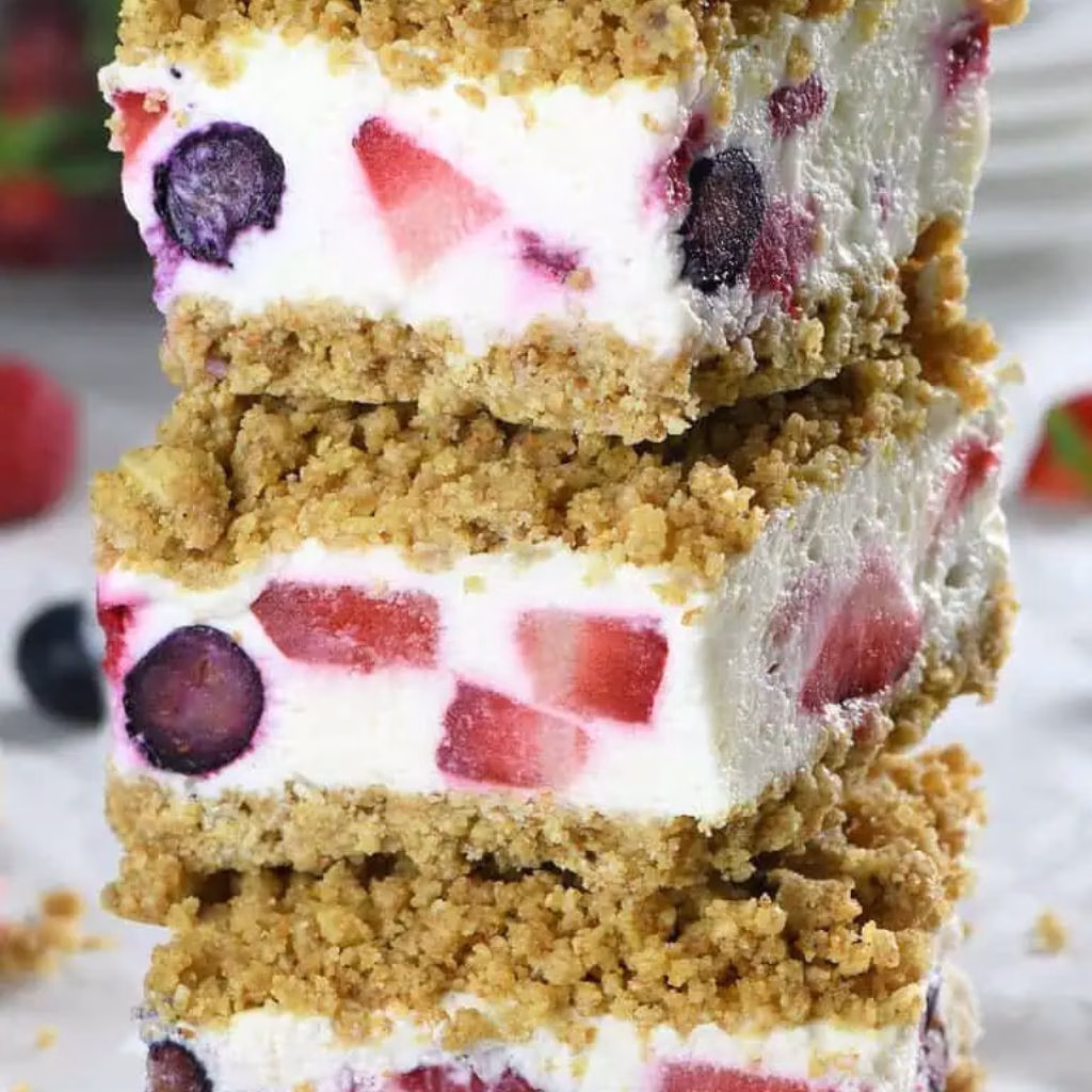 Red, White and Blue Frozen Cashew Cheesecake Bars