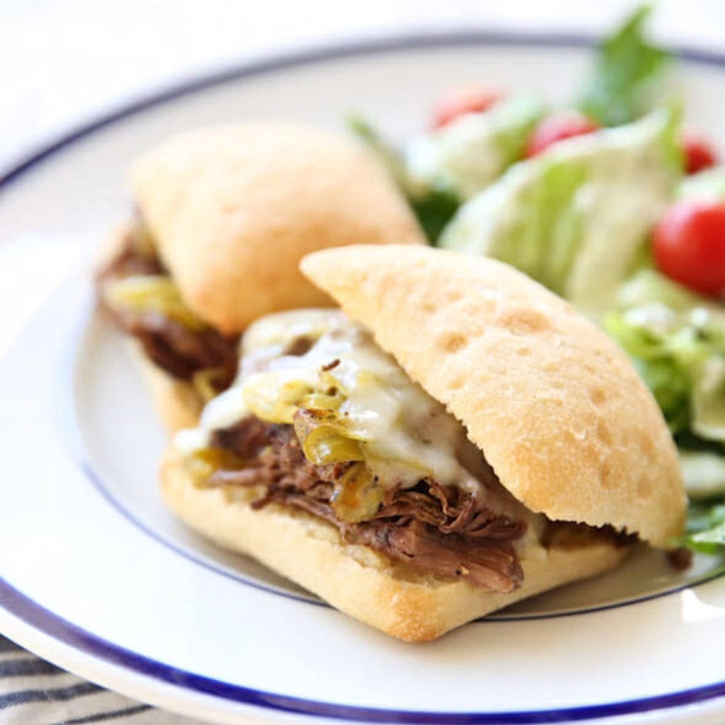 Shredded Beef and Pepperoncini Sandwiches