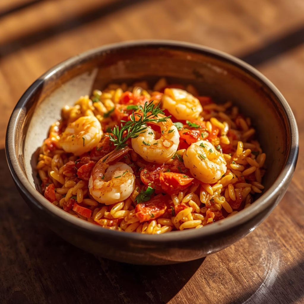 Shrimp & Veggie Tomato Orzo Recipe