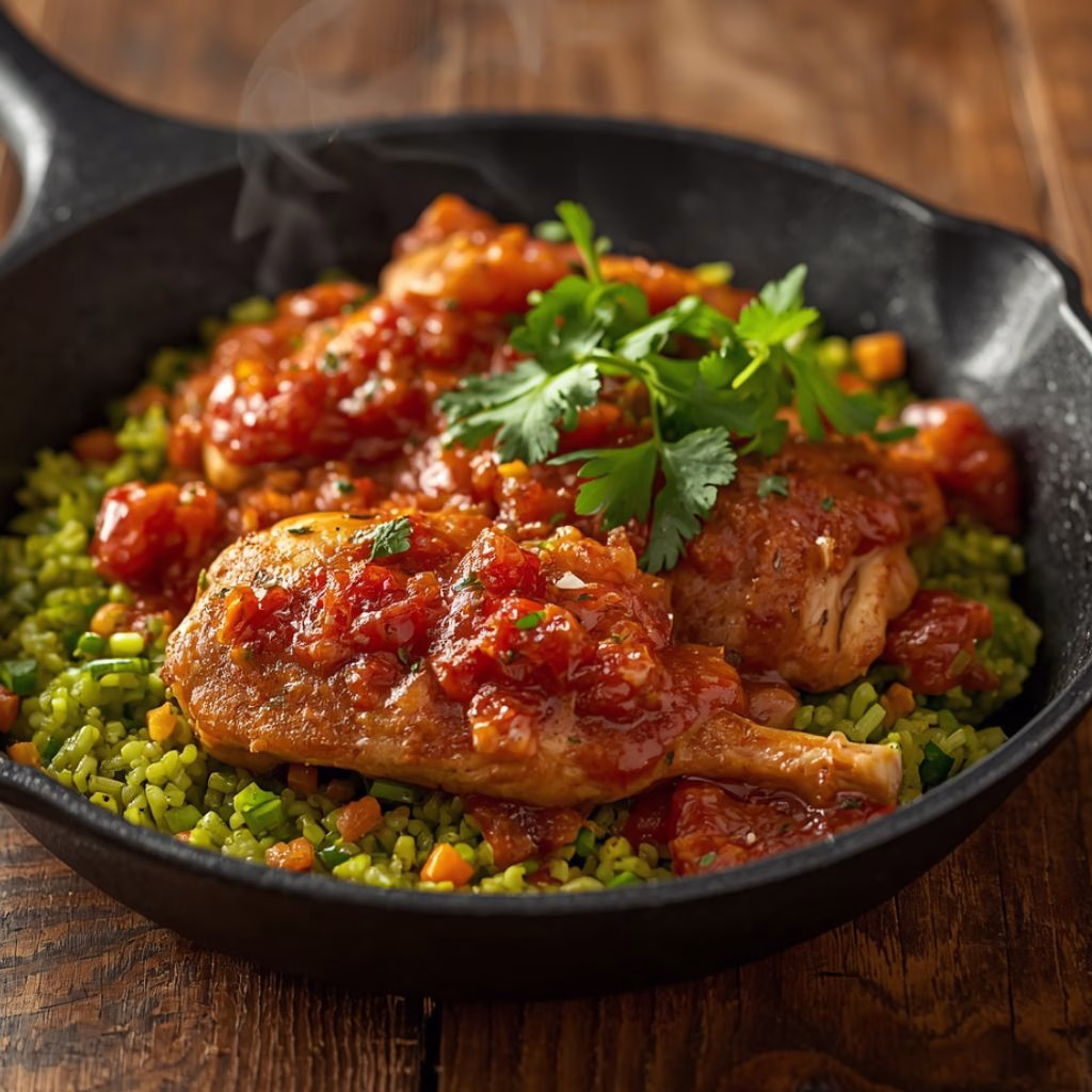 Skillet Chicken With Mexican Green Rice & Salsa Macha Recipe