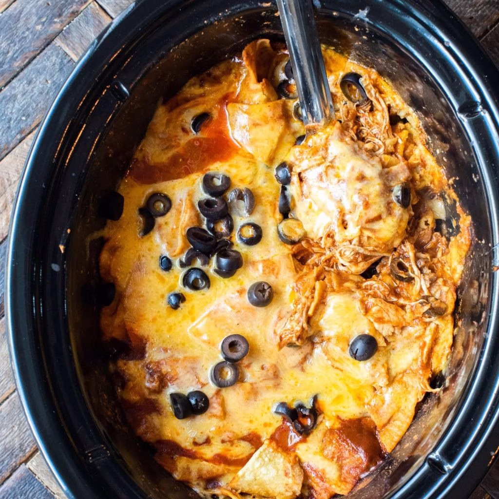 Slow Cooker Chicken Enchilada Casserole