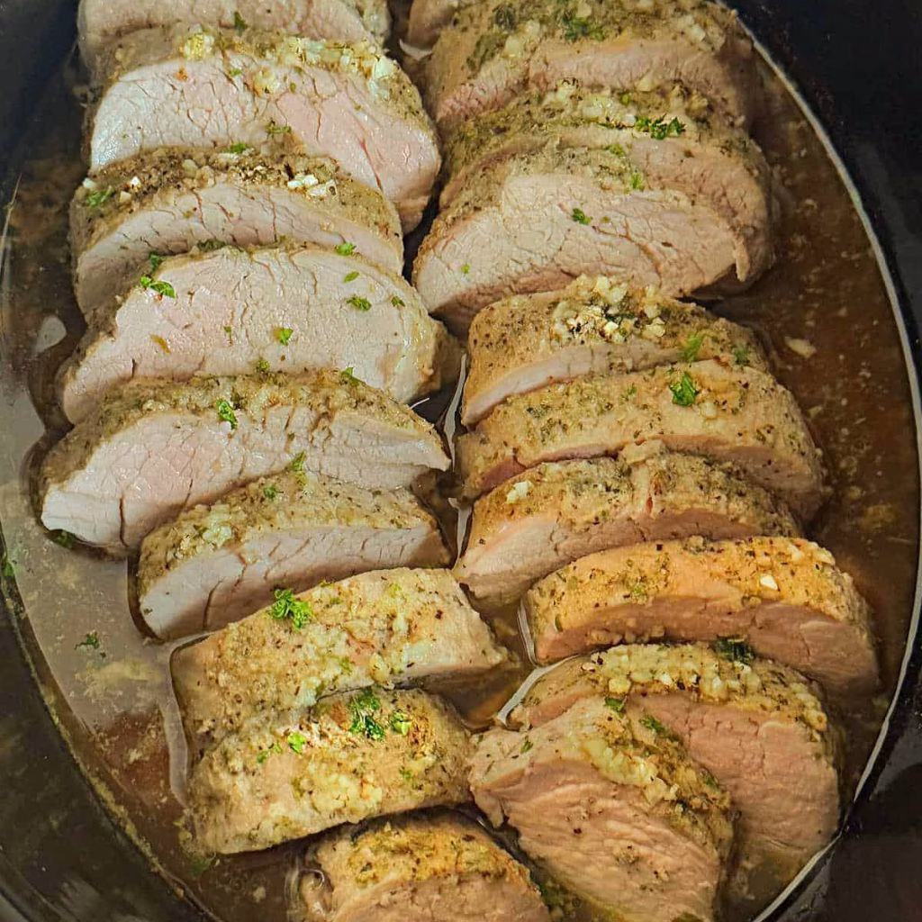 Slow Cooker Garlic Butter Pork Tenderloin