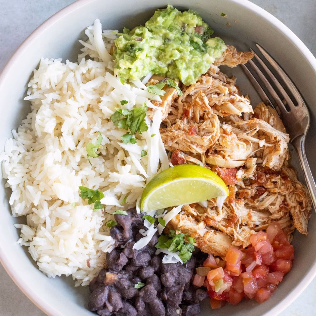 Slow Cooker Salsa Verde Chicken Burrito Bowls