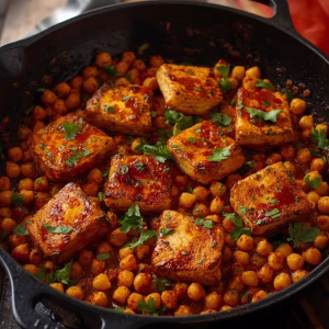 Spiced Chickpea & Halloumi Skillet with Harissa Recipe