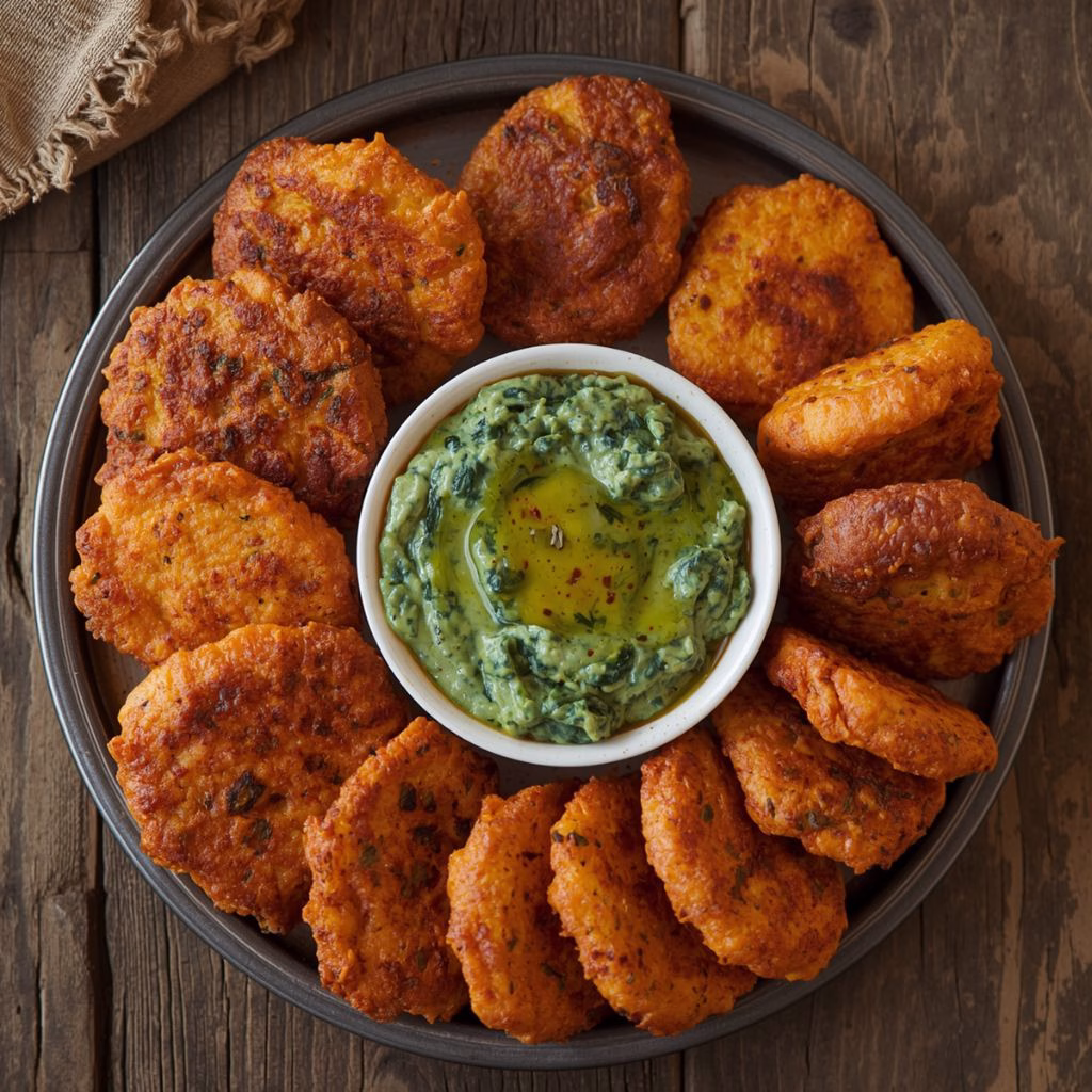 Sweet Potato Fritters with Spicy Spinach Feta Dip & Hot Honey Recipe