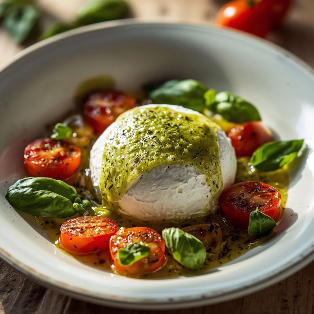 Sizzling Green Goddess Butter Over Cold Burrata Recipe