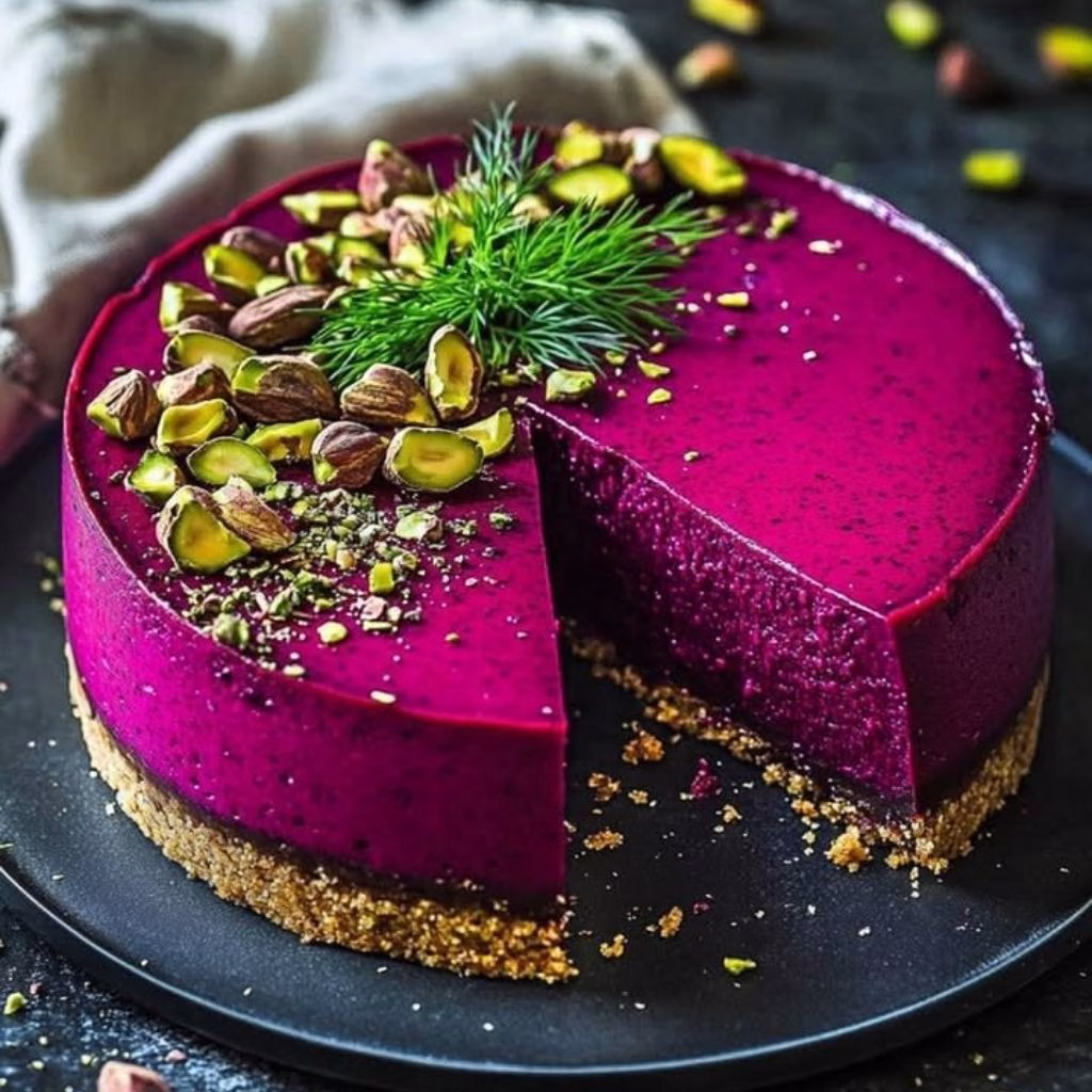 Beetroot Feta Cheesecake with Dill & Pistachio Dust Recipe