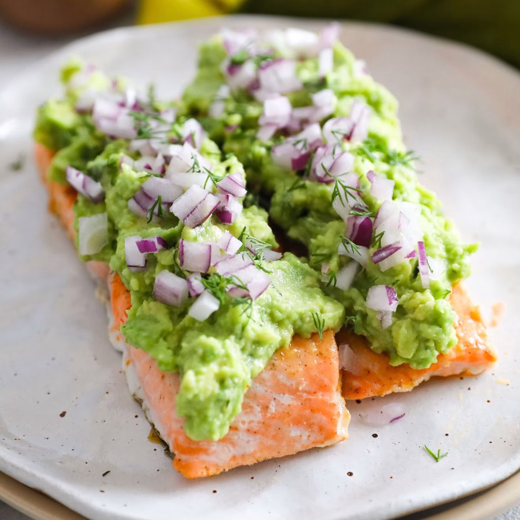Baked Salmon with Avocado Mash