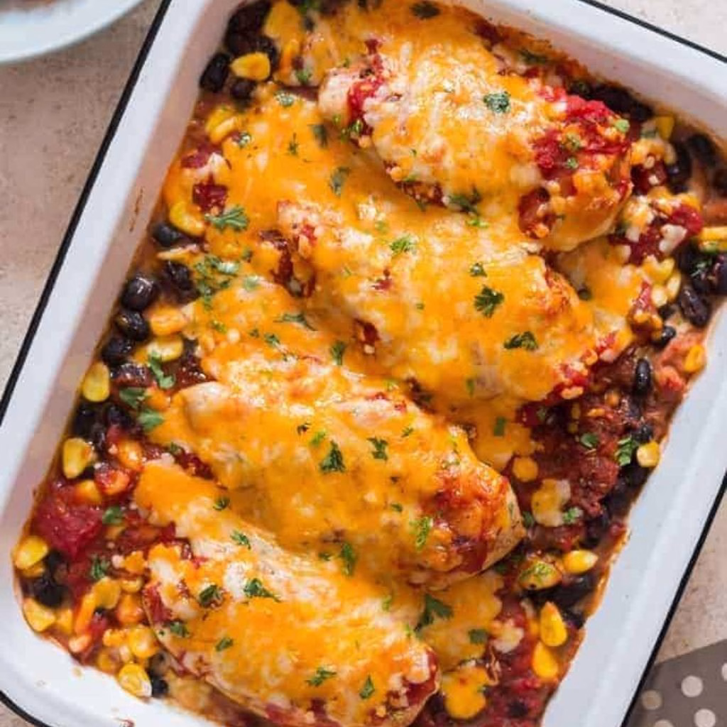 Baked Salsa Chicken with Black Beans and Rice