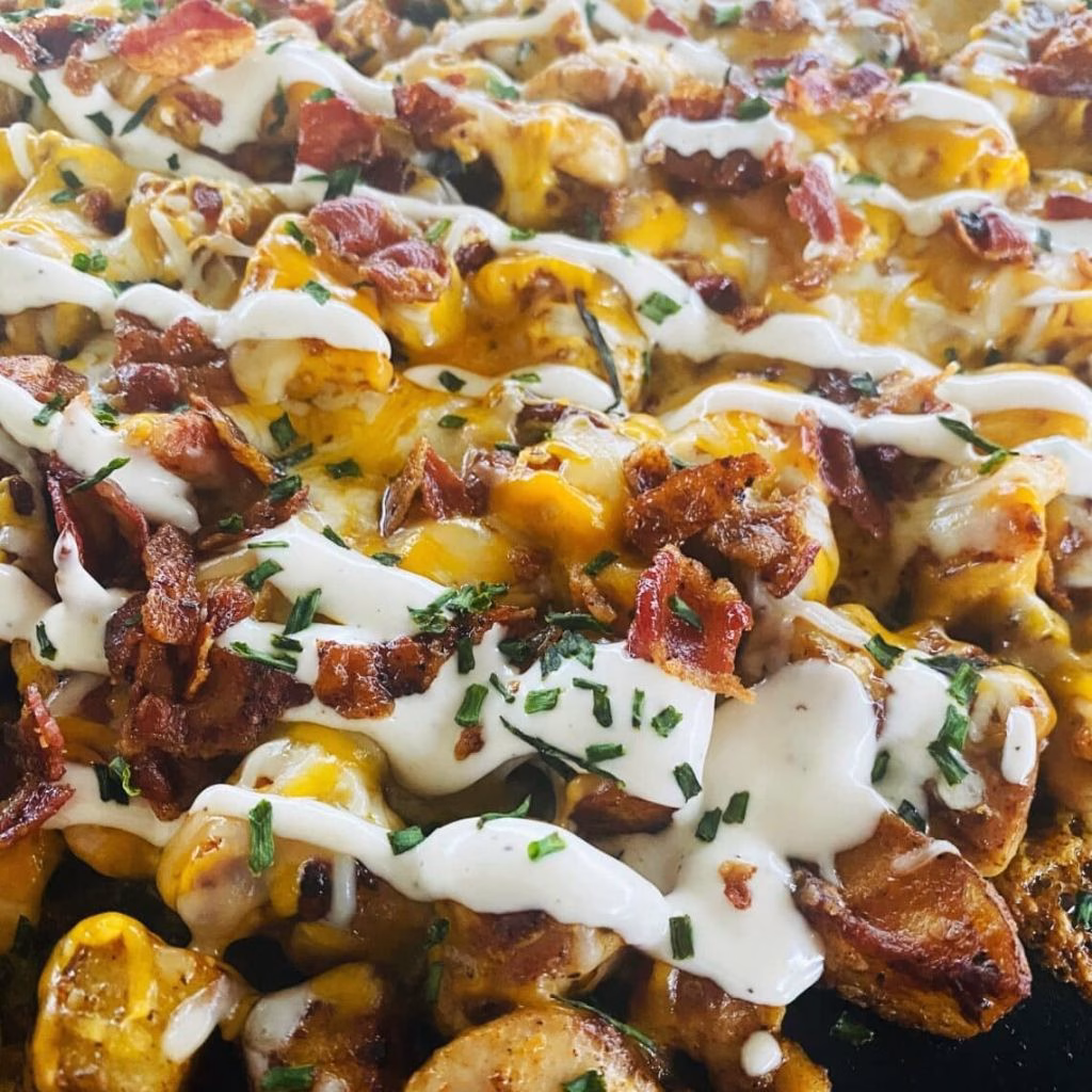 Blackstone Buffalo Chicken Loaded Potatoes