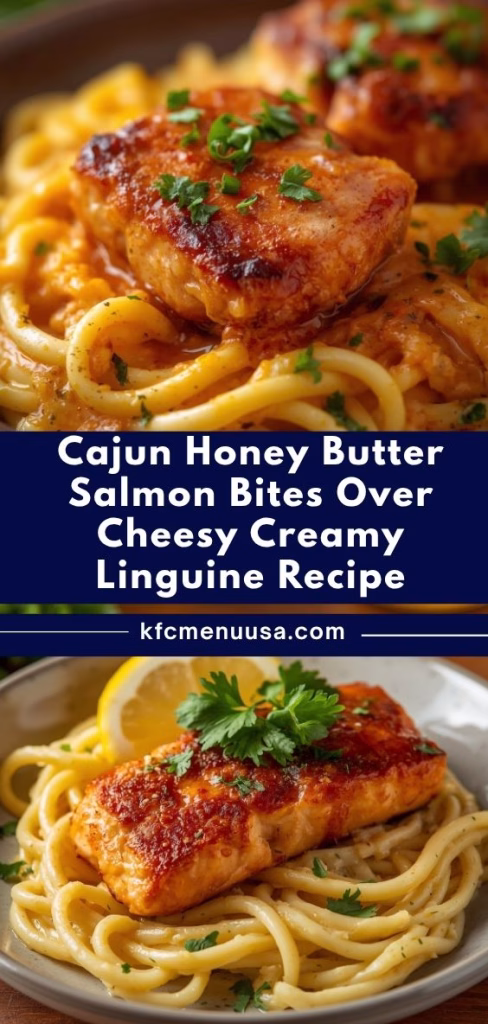 Cajun Honey Butter Salmon Bites Over Cheesy Linguine Recipe