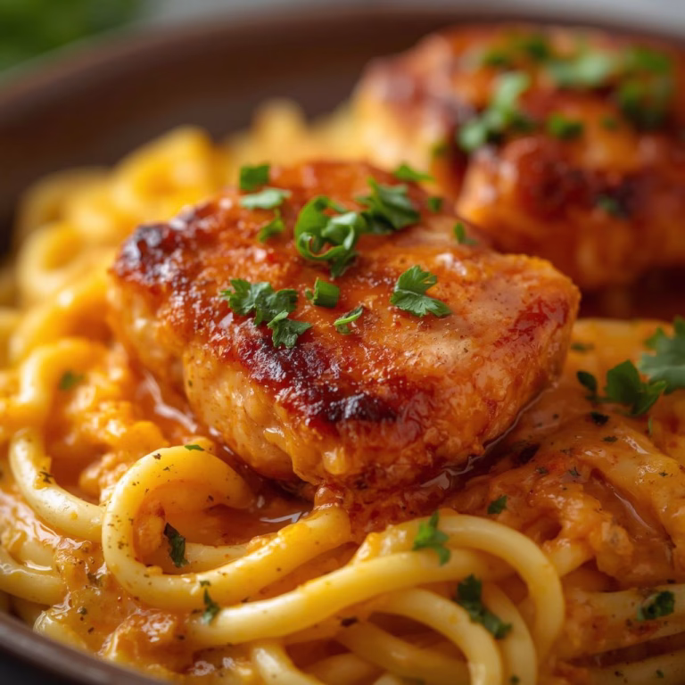 Cajun Honey Butter Salmon Bites Over Cheesy Linguine Recipe