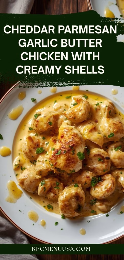 Cheddar Parmesan Garlic Butter Chicken with Creamy Shells Recipe