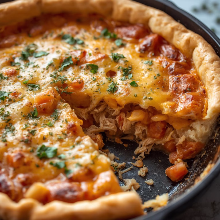 Cheesy Stuffed Chicken Pizza Pie with a Golden Crust Recipe