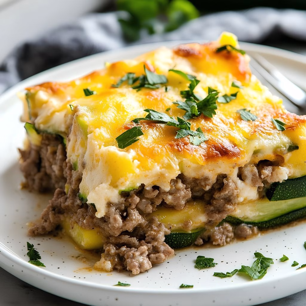 Cheesy Zucchini and Ground Beef Casserole Recipe