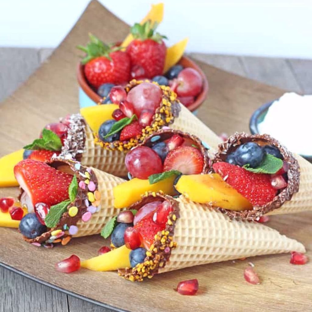 Chocolate-Dipped Fruit Cones