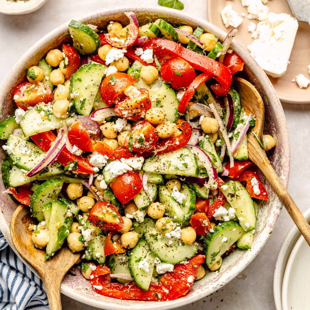 Classic Mediterranean Cucumber Chickpea Salad