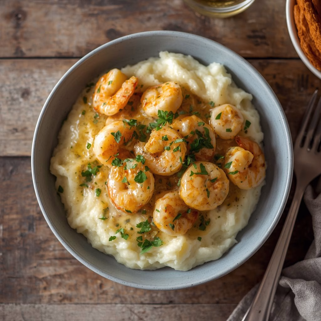 Creamy Garlic Butter Shrimp with Mashed Potatoes Recipe
