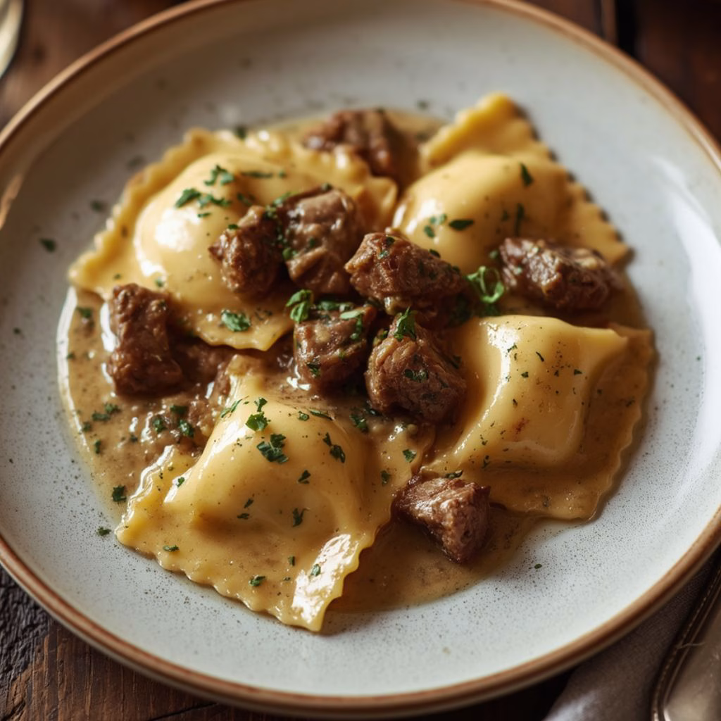 Creamy Garlic Herb Steak Ravioli Recipe