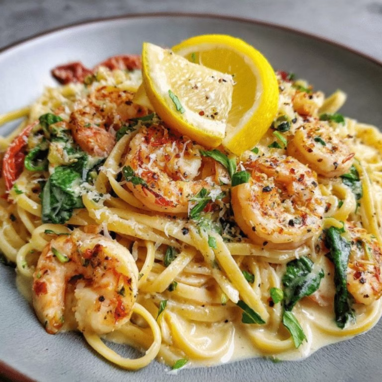 Creamy Garlic Shrimp Pasta with Lemon