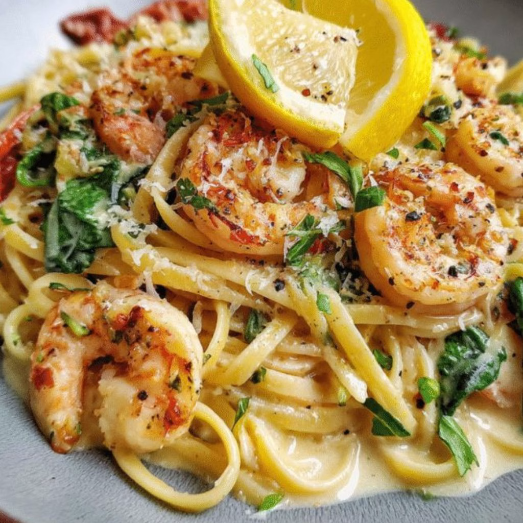 Creamy Garlic Shrimp Pasta with Lemon